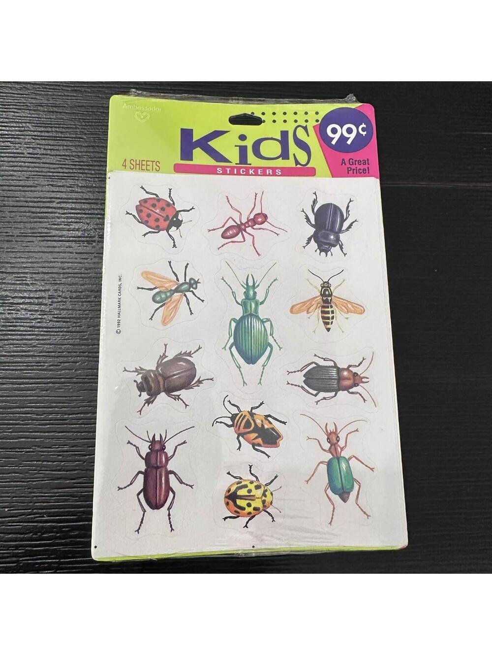 Vintage 1992 Hallmark Kids Bug Insect Stickers 4 Sheets Factory Sealed NOS